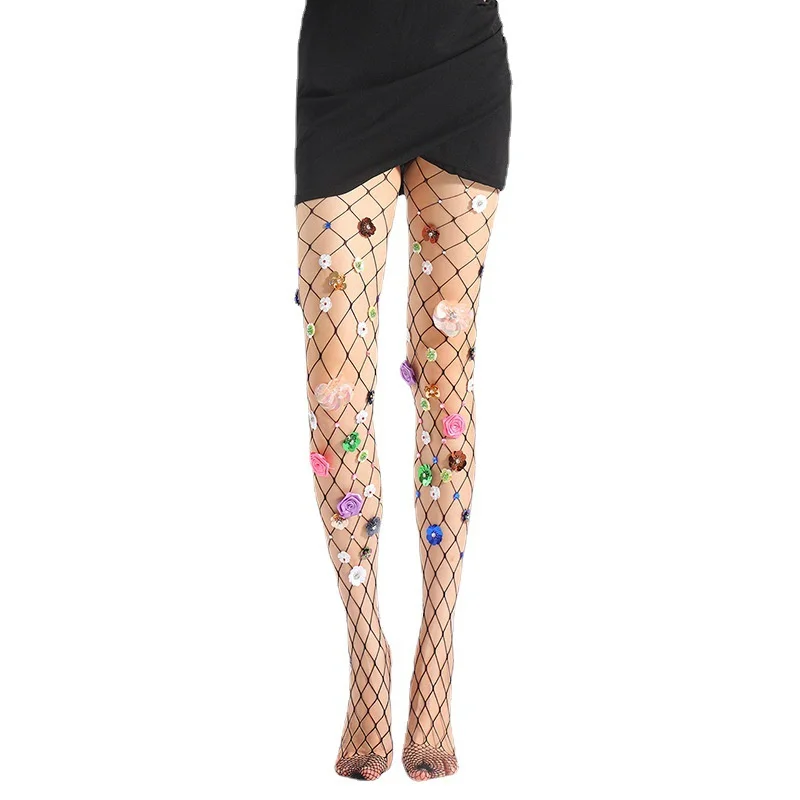 

Sparkle Hollow Out Ultra-thin Embroidered Flower Sheer Stocking Tights Pantyhose Medias Lolita