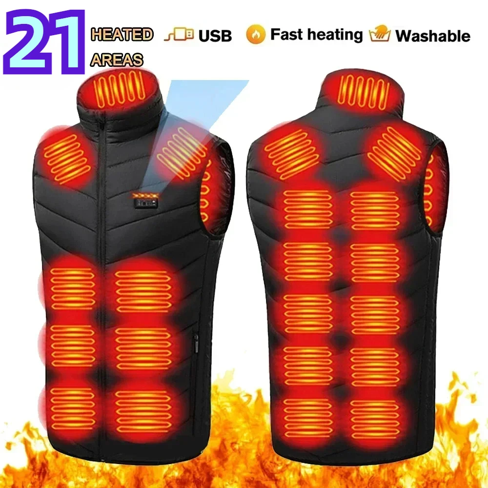 21area Heating Down Cotton Vest Men's Usb Infrared Thermal Jacket Heating Clothes Winter Cold-proof Thick Sleeveless Coat Hiking