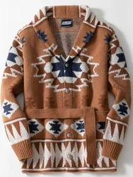 Cardigan Men Mid Length Coat Sweaters Turn Down Collar Thick Coats Casual Lace Up Belt Splice Open Stitch Autumn Winter