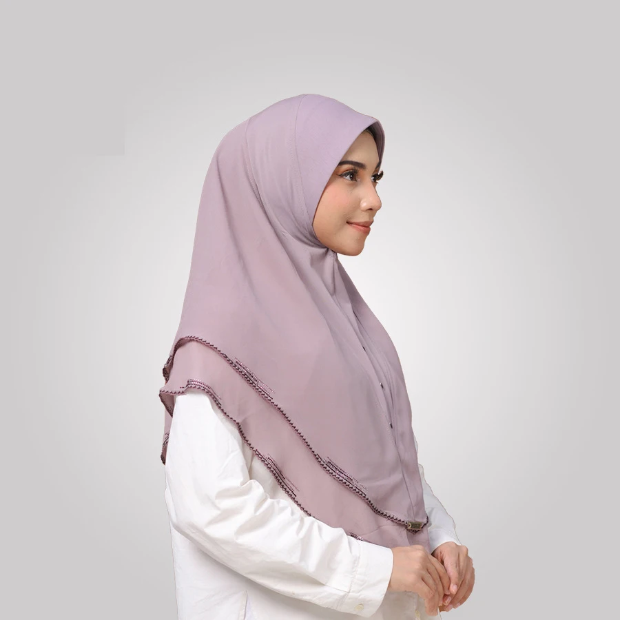 

New Eid Arab Chiffon Women Muslim Fashion Diamonds Lace Head Wrap Turban Solid Color Islam Pray Hijabs Hat Amira Instant Scarf