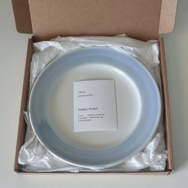 8-inch Gradient Hand-painted Underglaze Dessert Plate, Tea Series Household Fruit Cake Plate, Milk Blue Ceramic Kitchen Utensils