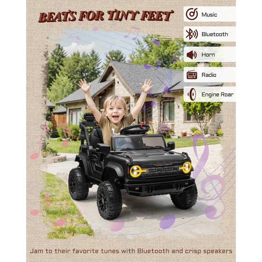 ألعاب ركوب 12 فولت للأطفال، مركبات برونكو رابتور الكهربائية المخصة للأطفال، سيارة تعمل بالبطارية للأطفال الصغار بأبواب مزدوجة