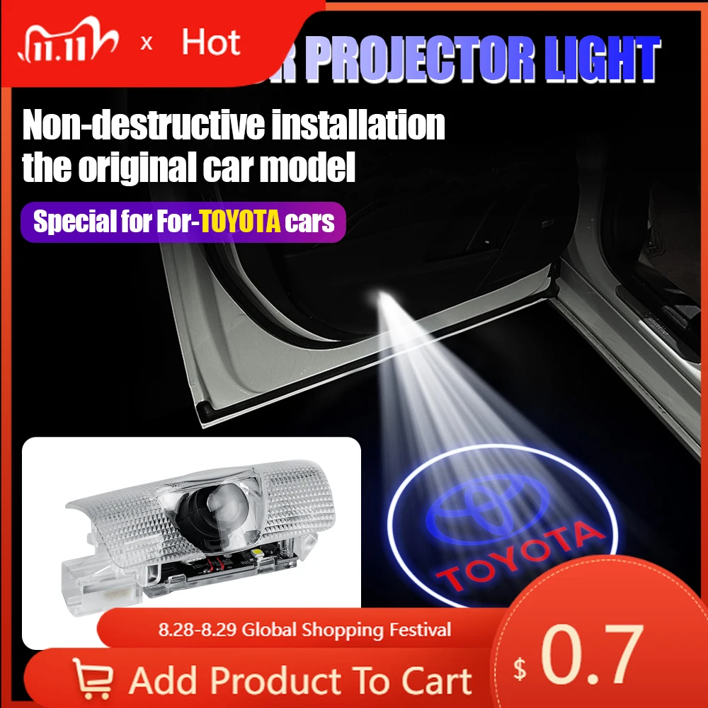 

Fot Toyota 2026 Новые 2 шт. автомобильные дверные светодиодные HD приветственные огни для Toyota Camry Cruiser Prius Reiz Previa Prado Rav4 Sienna Vellfire Hi
