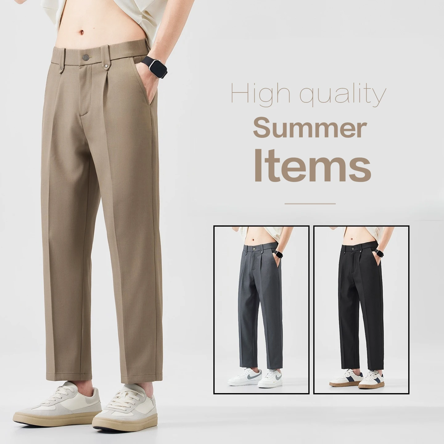 2026 Neue Freizeithose Sommer Slim Fit Einfarbig Vielseitig Schlankmachende Schmal Zulaufende Gerade Anzughose Herren Mode Büro-Hose