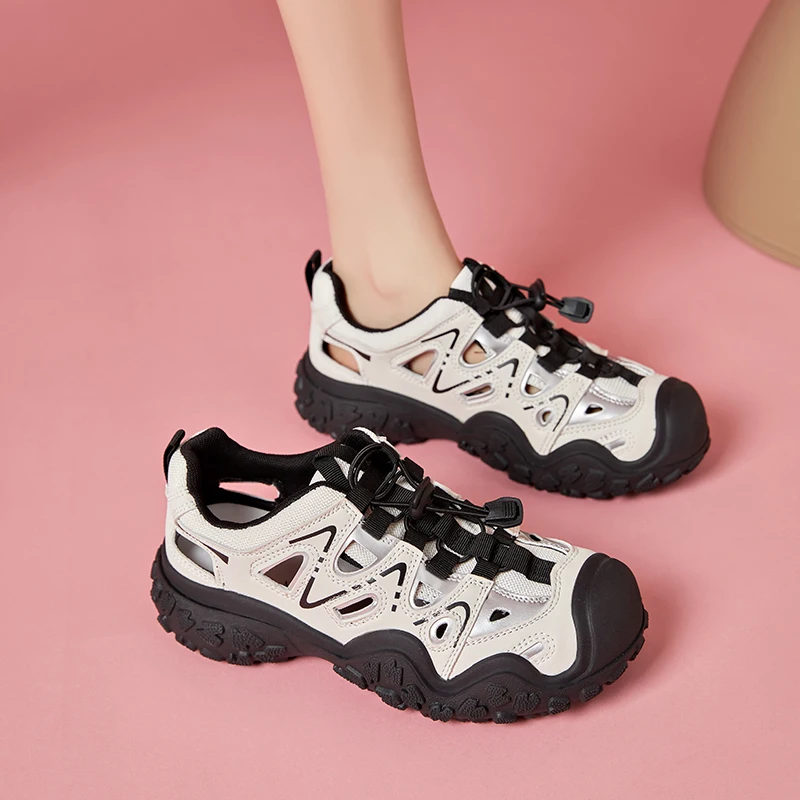 

Женские ретро-сандалии Jane 2025: Новинка весна-лето, сетчатые, на толстой подошве, с вырезами, нескользящие, износостойкие, спортивные