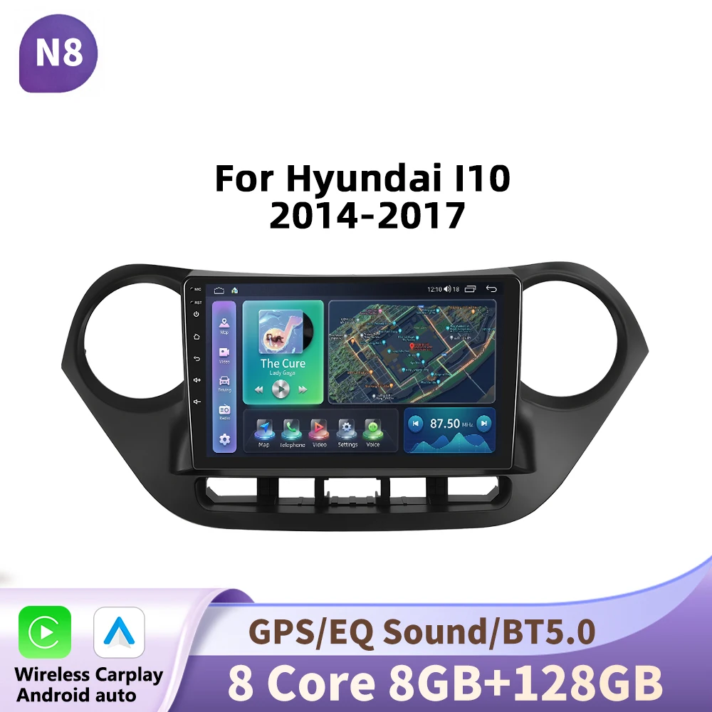 Podofo autoradio voor Hyundai I10 2014-2017 draadloze Carplay Android Auto multimediaspeler 2 Din