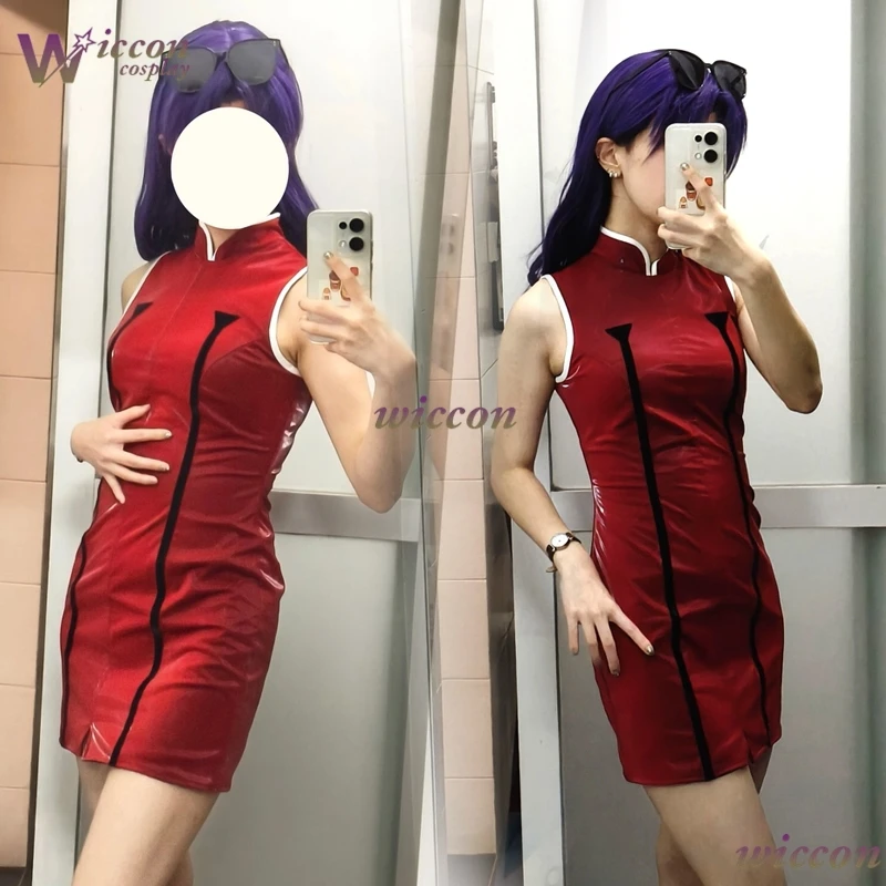 Cos Room Halloween Misato Cosplay Katsuragi Costume and wig Fight Suit Dress Red Black ANime Manga Clothing Outfits Women view 4