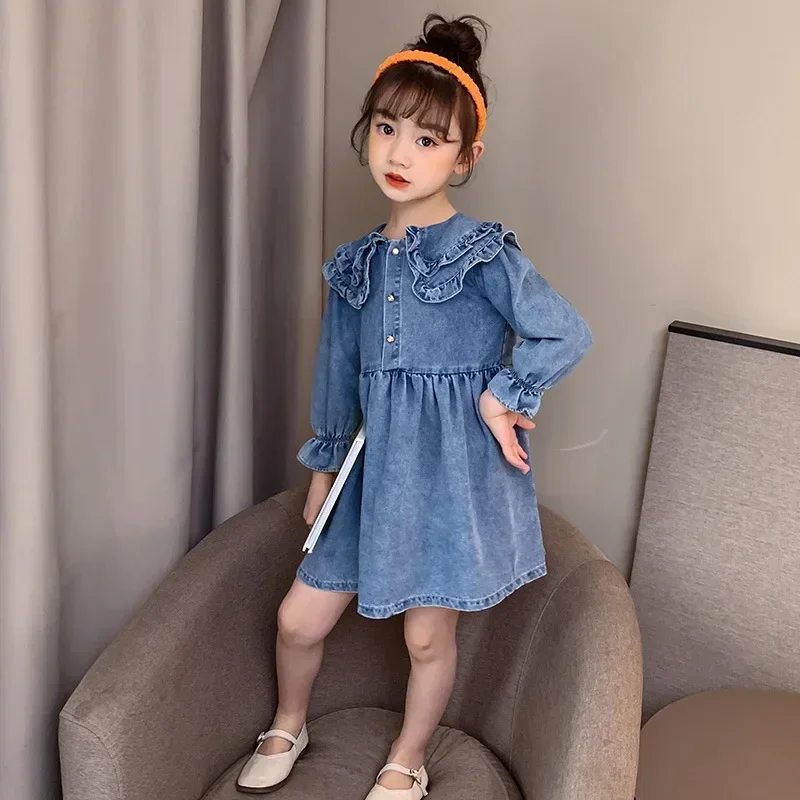 Fashion Jean Shirt Dress for Girls 5 to 12 years Autumn Kids Girls Jeans Dress Teen Girl Denim Clothes Casual Child Girl Dress