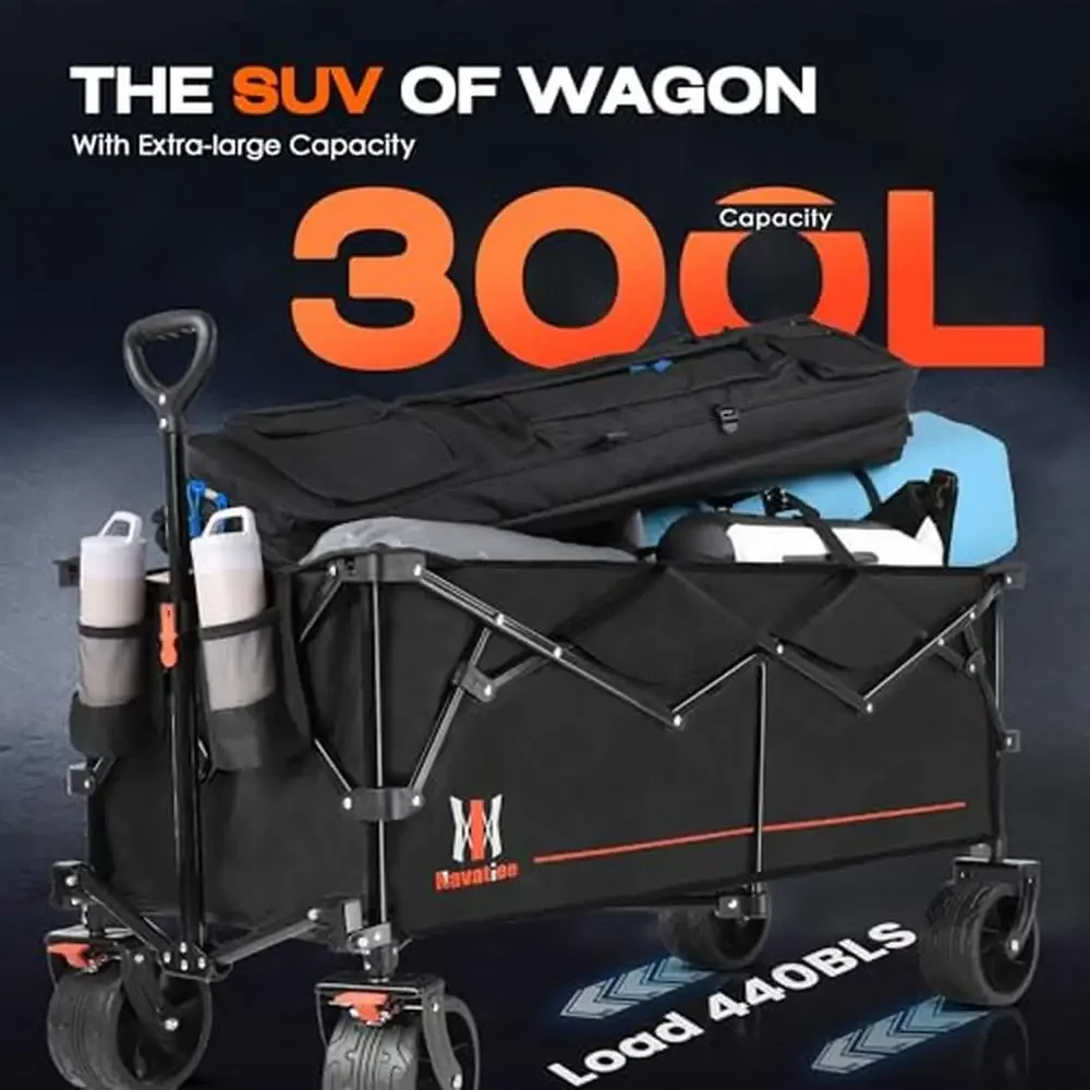 Large Capacity Collapsible Wagon with All-Terrain Wheels and 440LBS Weight Limit