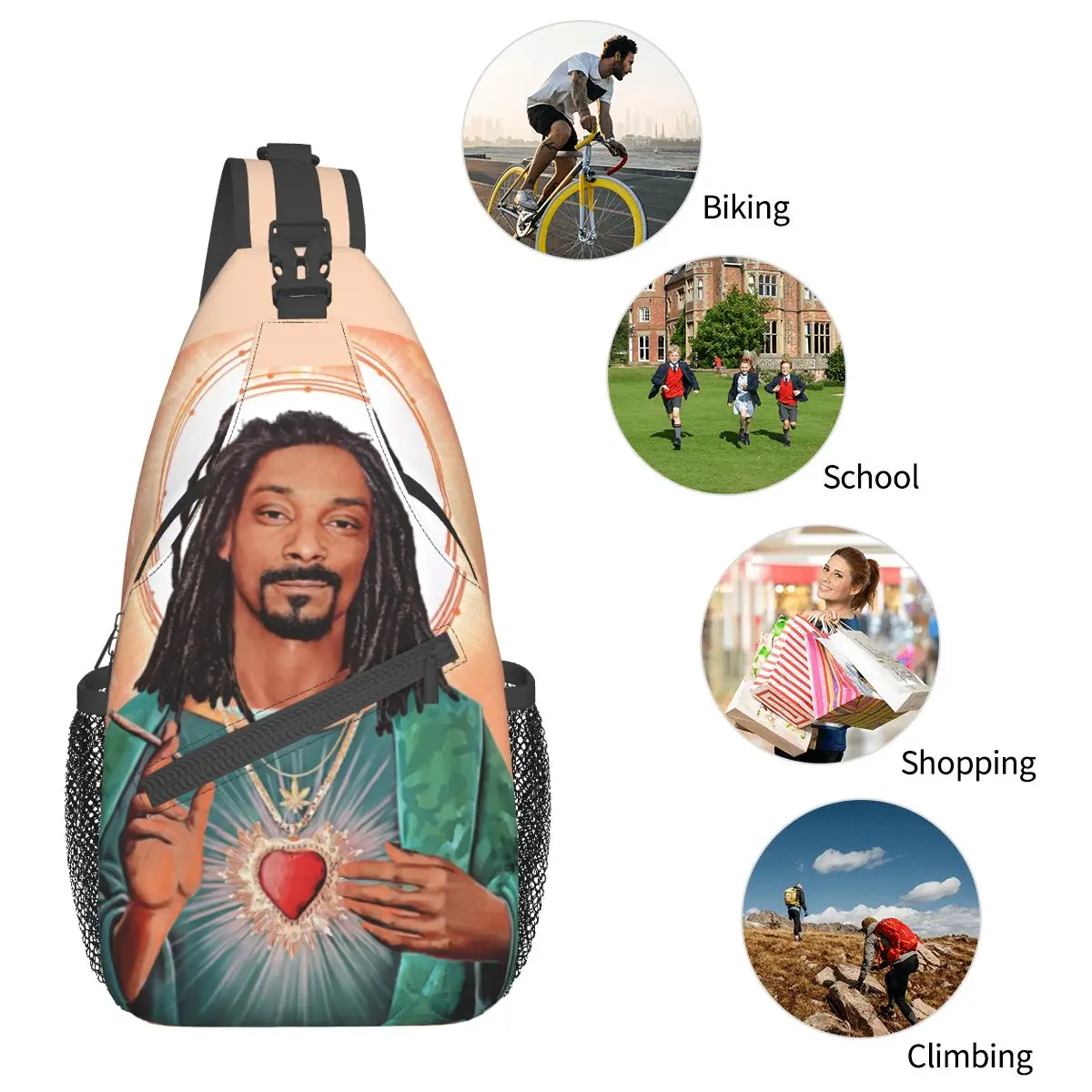 Jesus Snoop dogg Crossbody กระเป๋าสะพายเย็นกระเป๋าคาดหน้าอกคริสเตียนกระเป๋าเป้สะพายหลังประจำวันสำหรับเดินทางเดินป่ากีฬาแพ็ค