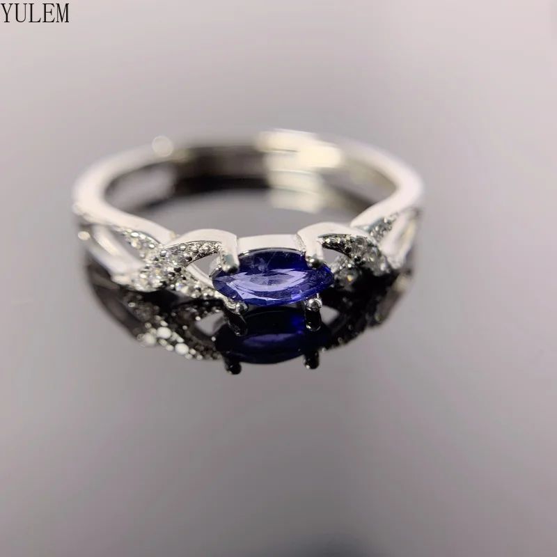 YUKEM 925 Sterling Silver Gemstone Rings Natural Marquise Tanzanite Vintage Ring December Birthstone for Women