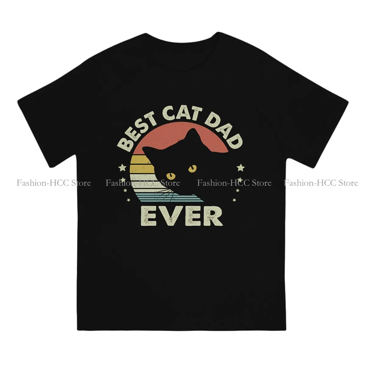 Black Cat Crewneck TShirts Vintage Best  Dad Ever Print Men's T Shirt New Trend 6XL