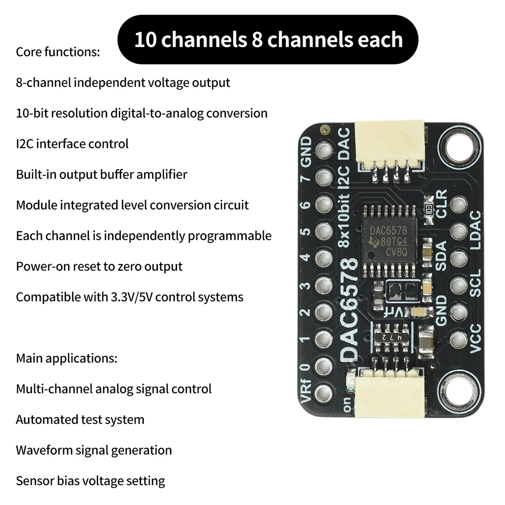 8-Kanal-Programmierbares DAC-Modul, Hochleistungs-I2C-Digital-Analog-Wandler mit STEMMA QT/Qwiic-Schnittstelle für Sensoren – Detail 13