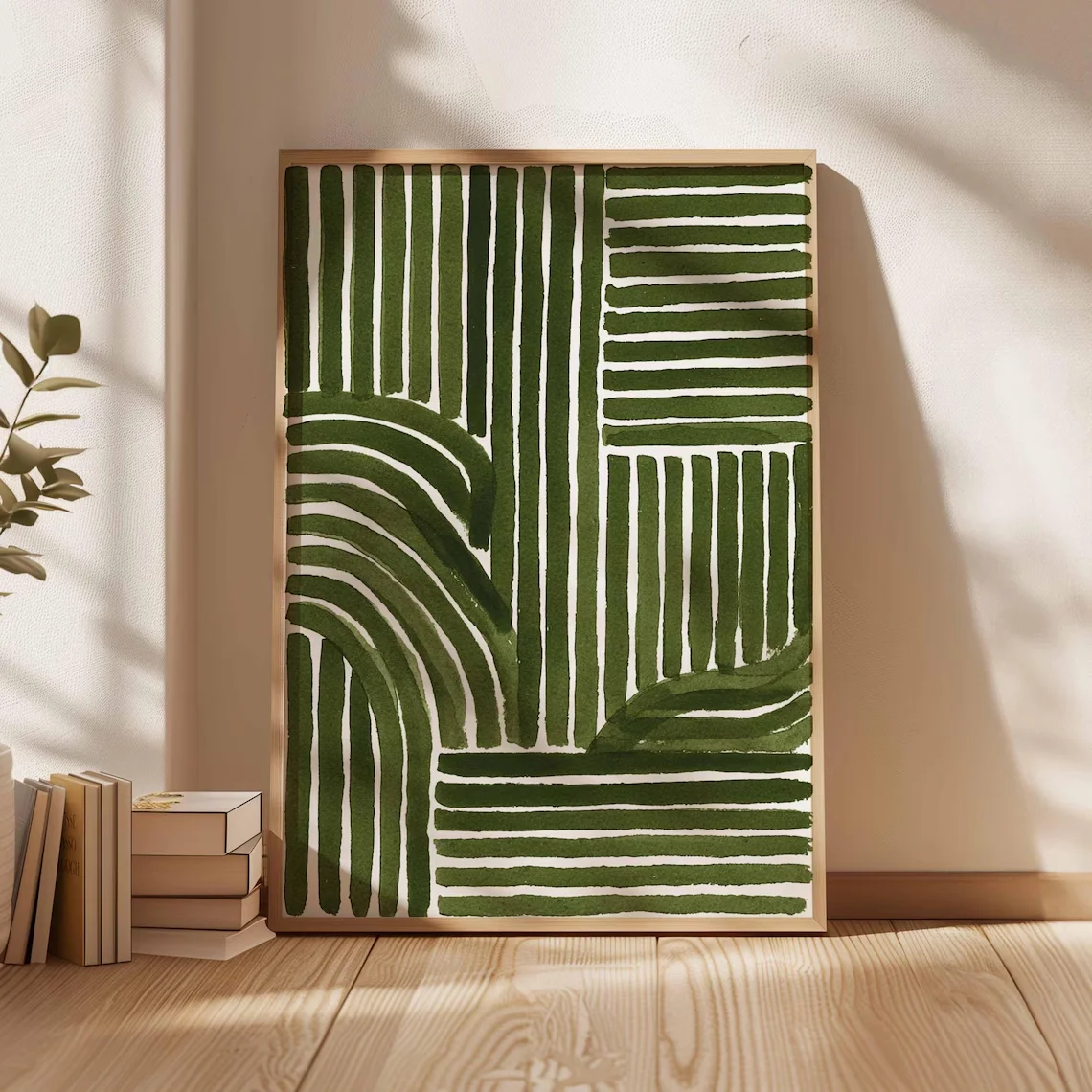 Green Abstract Line Art Print – Modern Minimalist Geometric Poster, Contemporary Wall Decor, Mid Century Inspired Artwork image 2