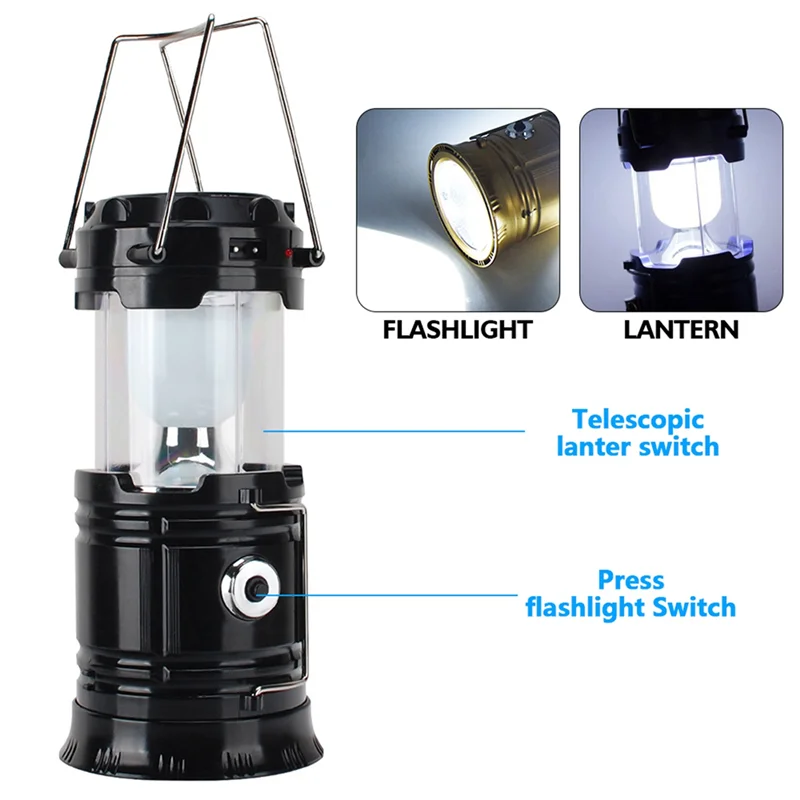 Solar LED Portable Lantern Telescopic Torch Lamp Multi-Function Outdoor Camping Emergency Tent Lamp COB Lighting