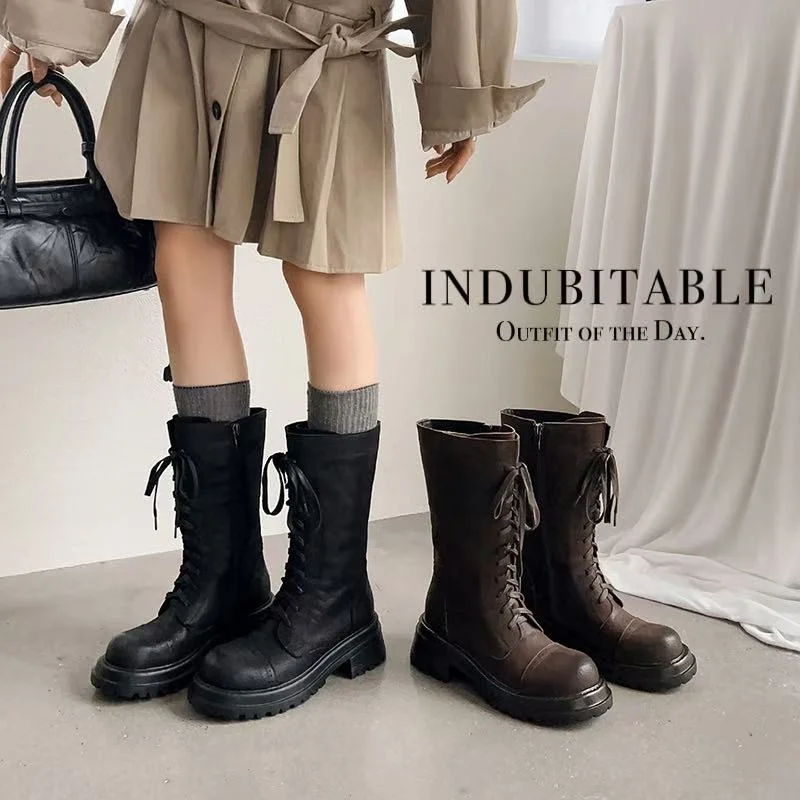 2026 new autumn winter women mid-calf boots natural leather 22-25cm split leather+fabric+pigskin/plush side zip women boots