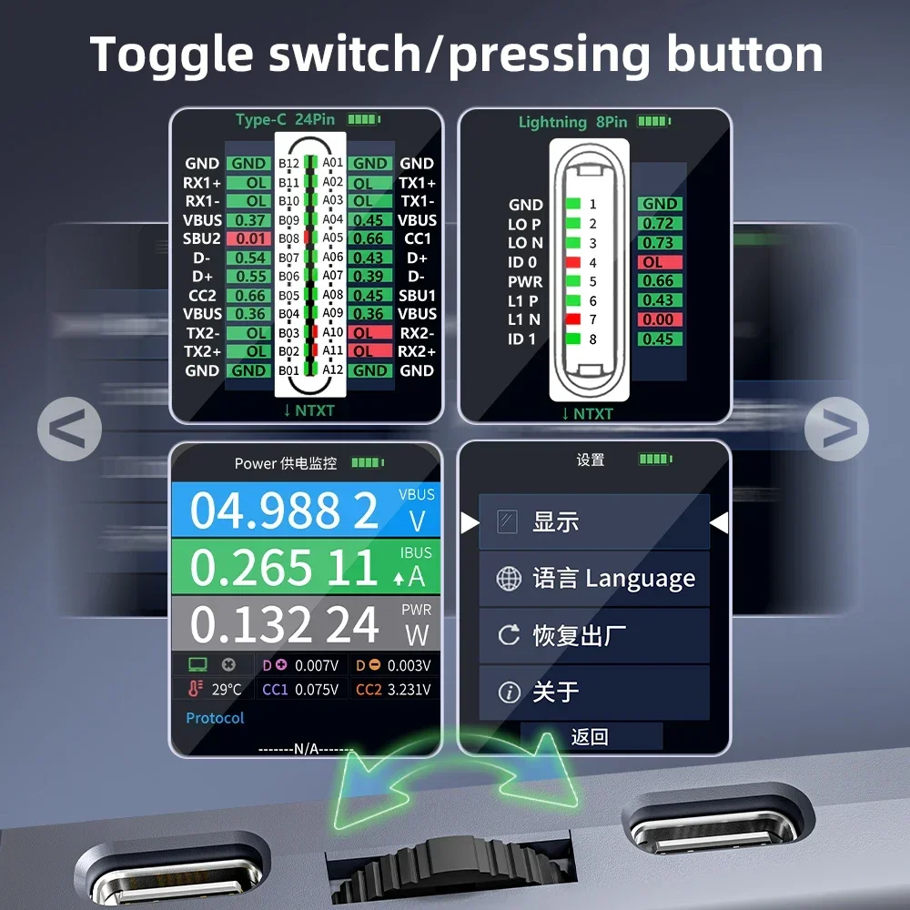 QIANLI iBridge A3 rilevatore di spina posteriore per telefono cellulare Supporto dispositivi di interfaccia Lightning e Type-C per IPhone HUAWEI Samsung XM