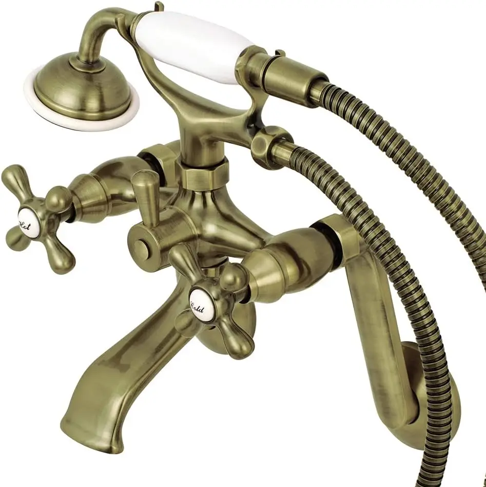 

Wall Mount Tub Filler Faucet with Hand Shower Antique Brass Drip-Free Ceramic Disc Cartridge Wall Mount Installation