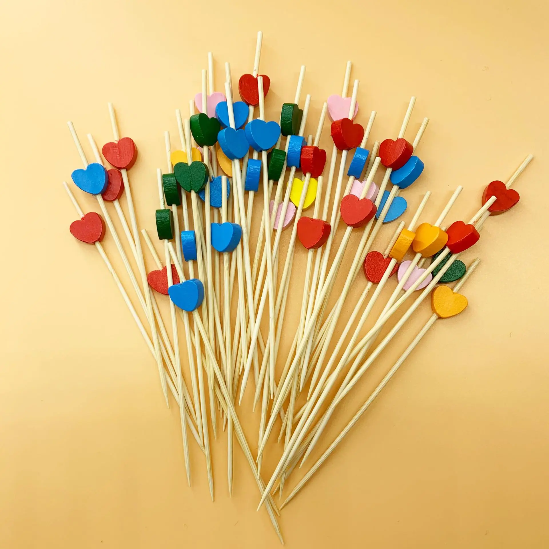 100pcs In stock disposable red mixed color love skewer sushi burger art fruit bamboo skewer