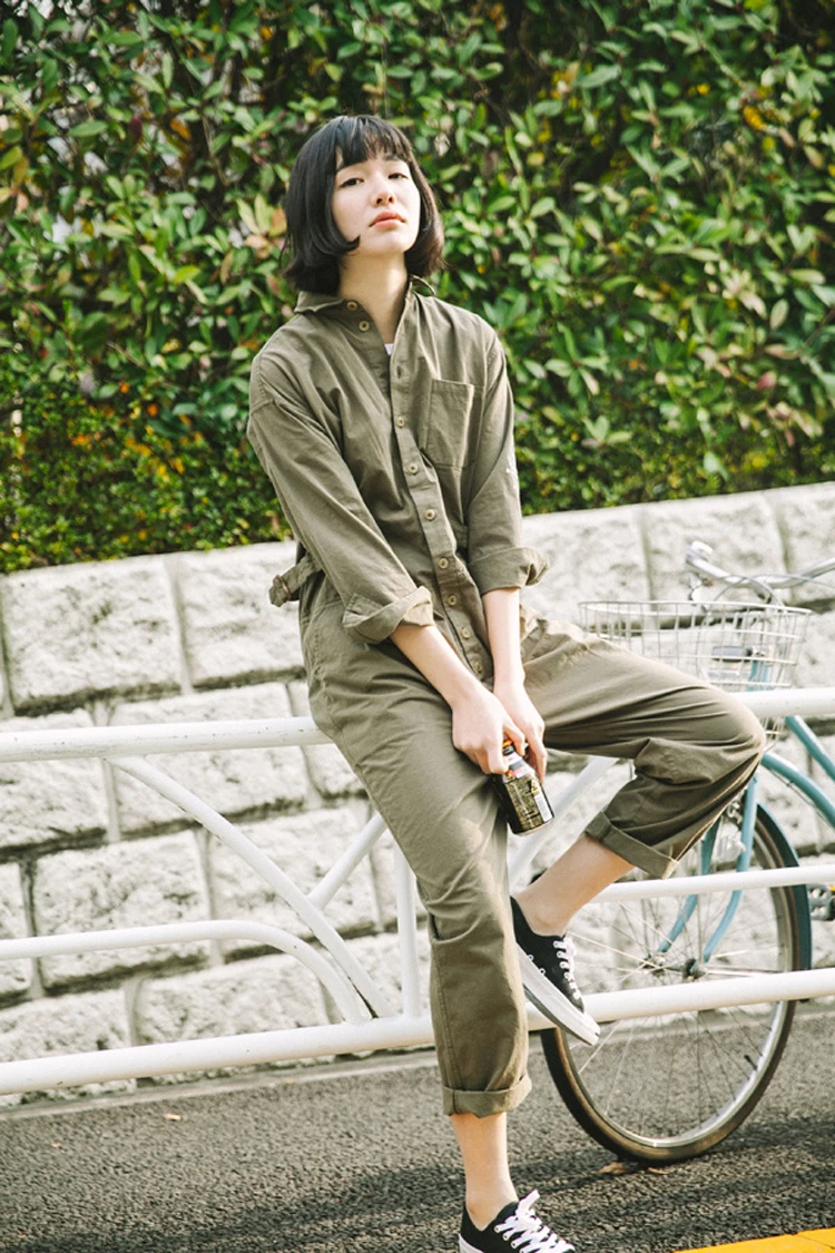 

YANGHAOYUSONG homemade Vintage Army Green Coveralls Workwear Boiler Suit Jumpsuit Onesie XS S M L Same style for men and women