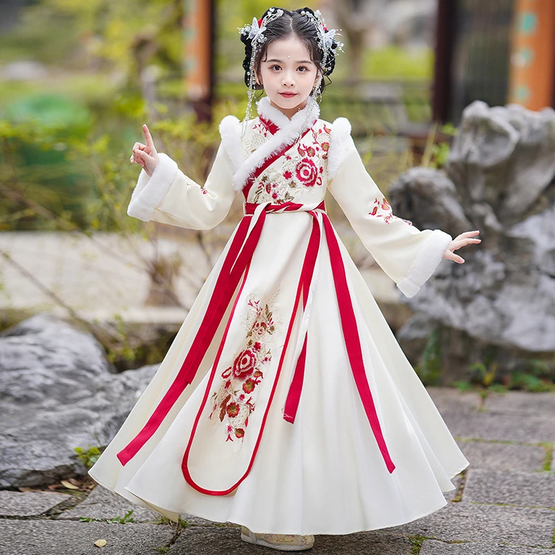 

Новый зимний теплый детский костюм ханьфу для девочек, стеганое платье, детский костюм Тан, 2026, китайская новогодняя одежда