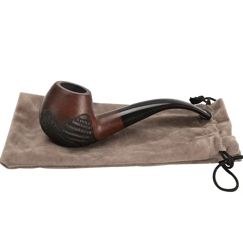 New Handmade Black Sandalwood Smoker Smoking Tobacco Pipe Root Smoking Pipes Bent Design for Men 9mm Flue Filter Pipe