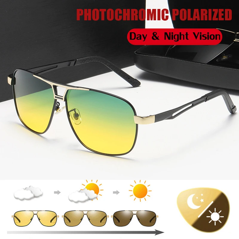 Polarized Photochromic Night Vision Sunglasses Outdoor Protective Goggles Day And Night UV400 Lens Men's Driving Sun Glasses