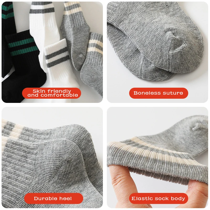 Fashion Striped Children Socks Soft Breathable Toddler Cotton Sock 0-2Year Boys Girls Infant Middle Tube Socks Children Footwear