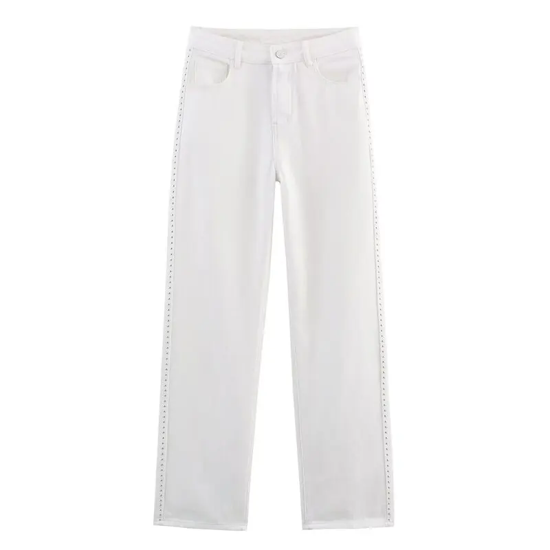 

Casual Straight Leg Jeans Women's Long Pants Summer 2025 New Sle High Waist Zipper Closure Versatile Long Rivet Decorated
