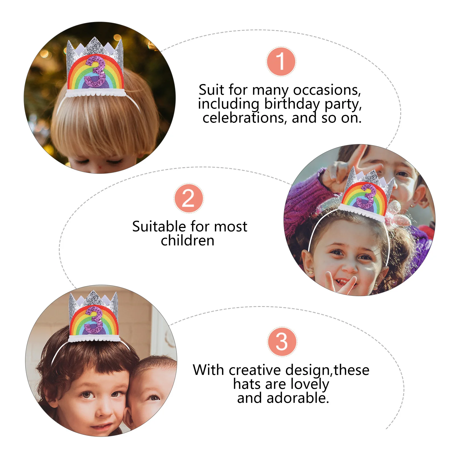 

Kids Birthday Crown Headdress Rainbow Durable Handmade Headband Hair Accessory Baby Crown Kids Birthday Hat