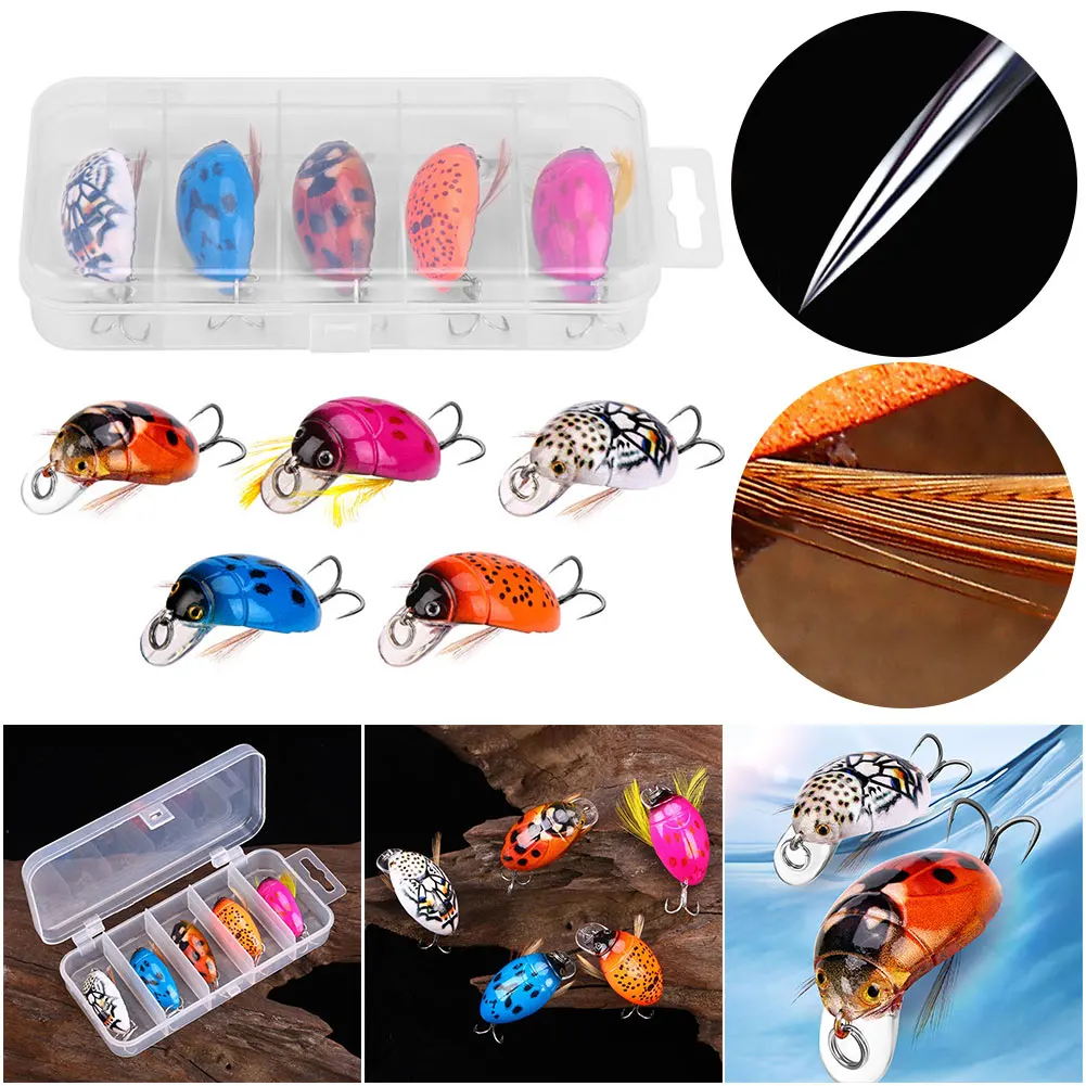 5개입 낚시 미끼 바다 무당벌레 크랭크 플로팅 워블러 인조 무당벌레 낚시 미끼 하드 베이트 배스 잉어 낚시 액세서리
