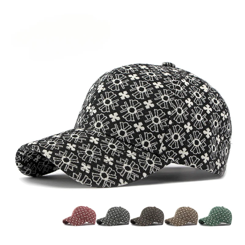 Unisex Ethnic Jacquard Baseball Caps Hard Top Curved Visor Duckbill Hats Breathable Sun Hats Outdoor