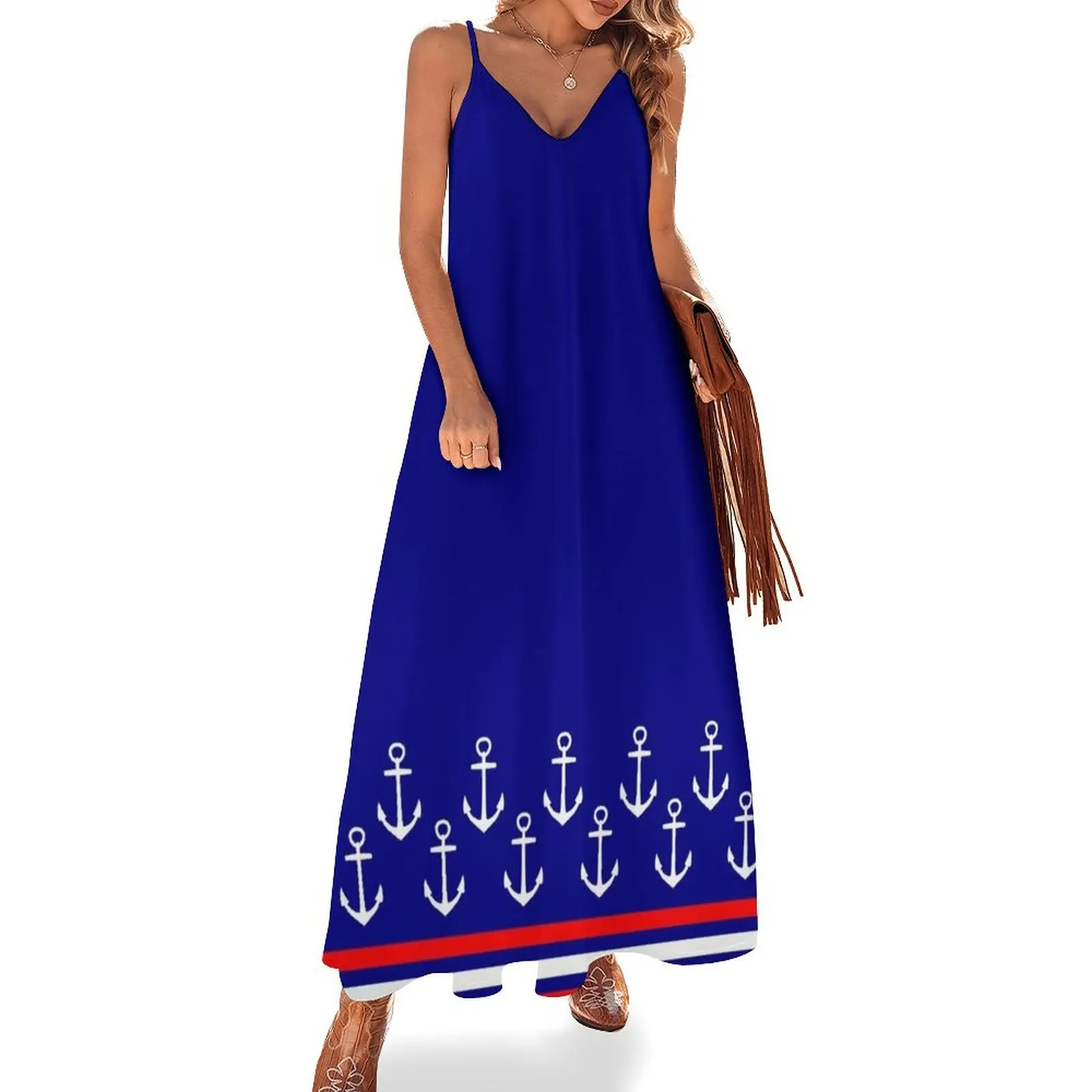 

Nautical Anchor Theme in Red, Blue and White Sleeveless Dress womens clothing prom dress 2025