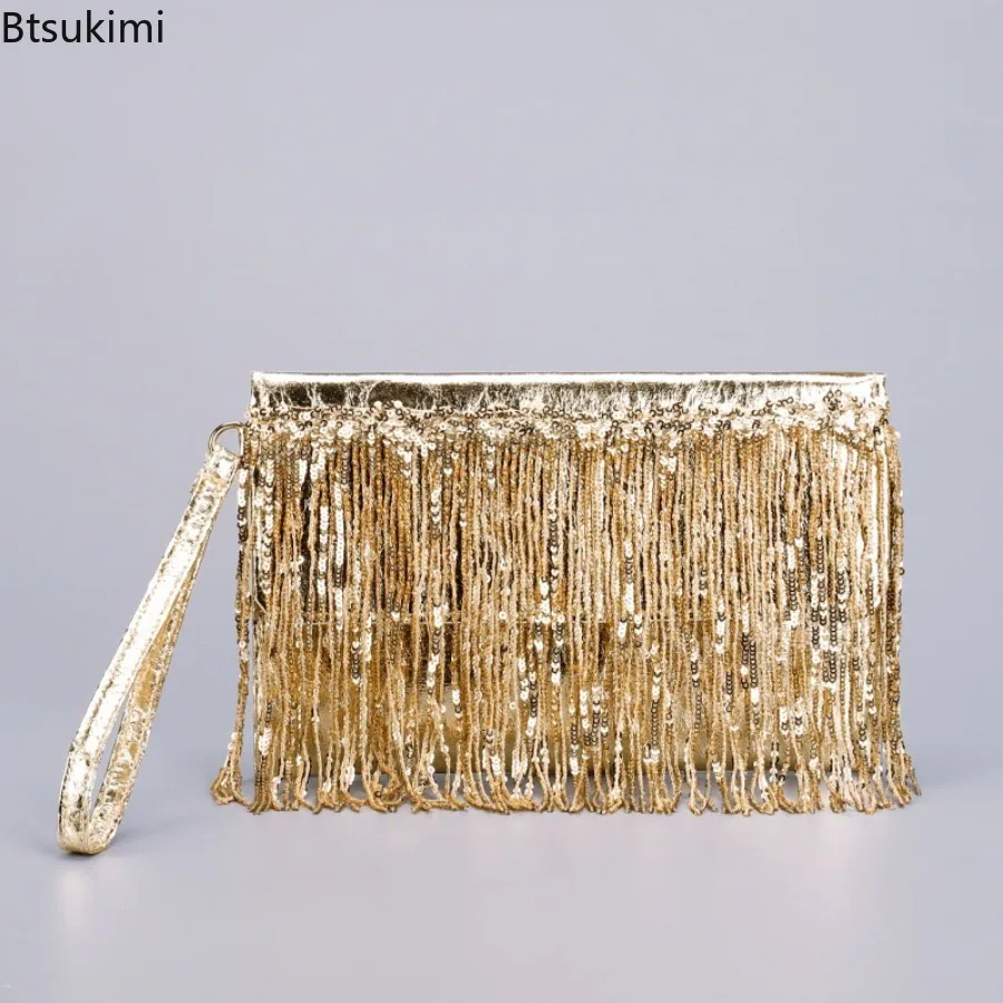 New Luxury Design Clutch Silver Sequins Tassel Women Small Wallet Fashion Elegant Party Evening Bags Ladies Purses and Handbags