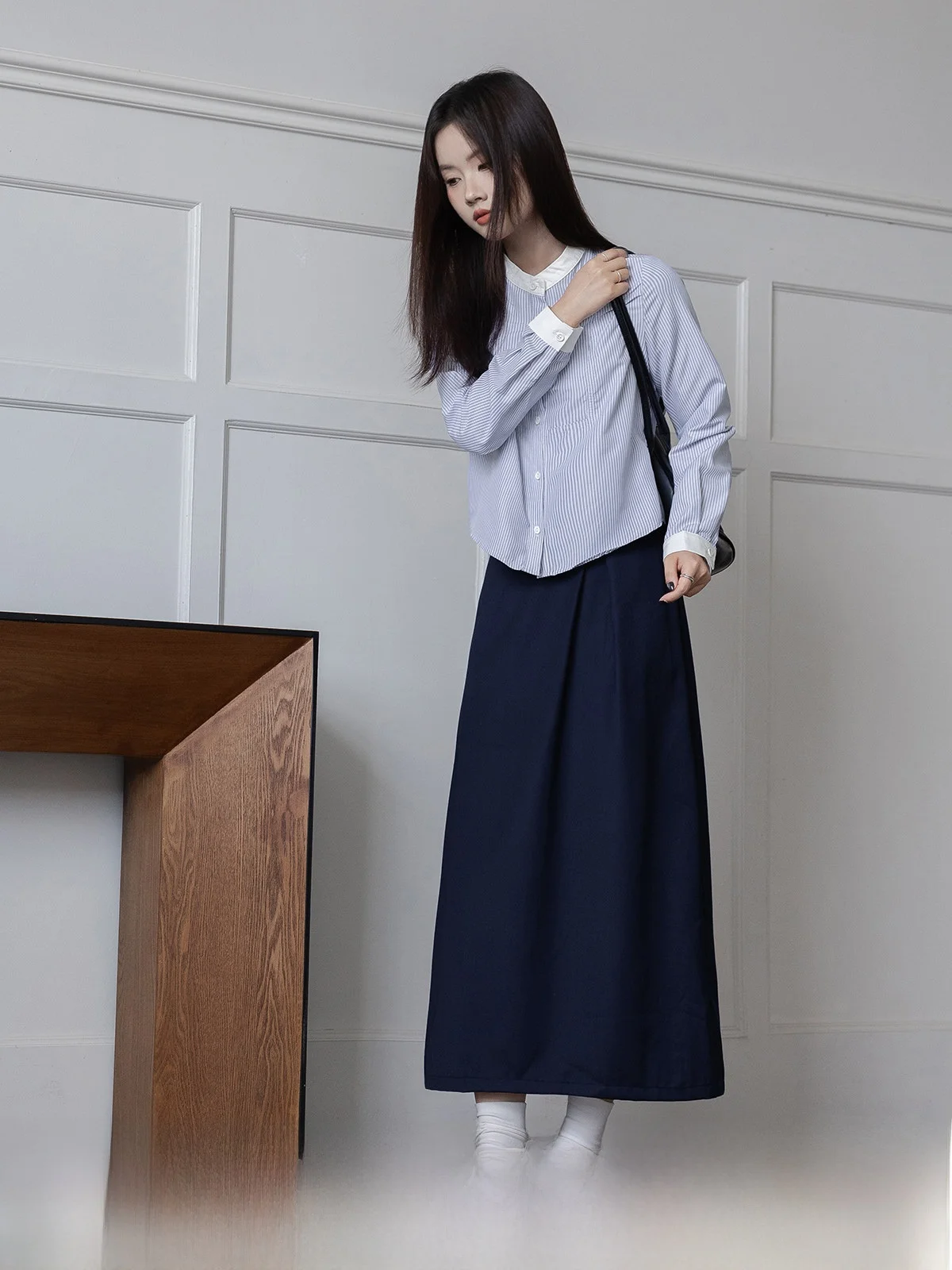 Deep Blue Asymmetrical Casual Skirt Women's High Waist A-Line Skirt HuiXi Series Autumn Fashion plus Size Girls Skirts