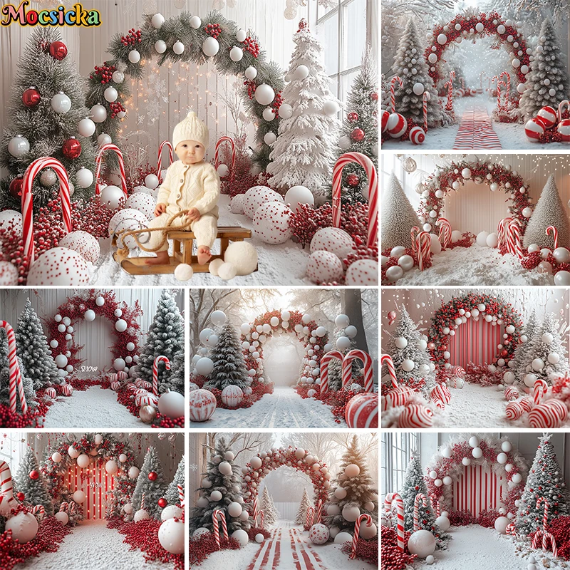 

Merry Christmas Photography Background Arch Snow Globe Xmas Tree Decor Cake Smash Kids Baby Portrait Photo Backdrop Studio