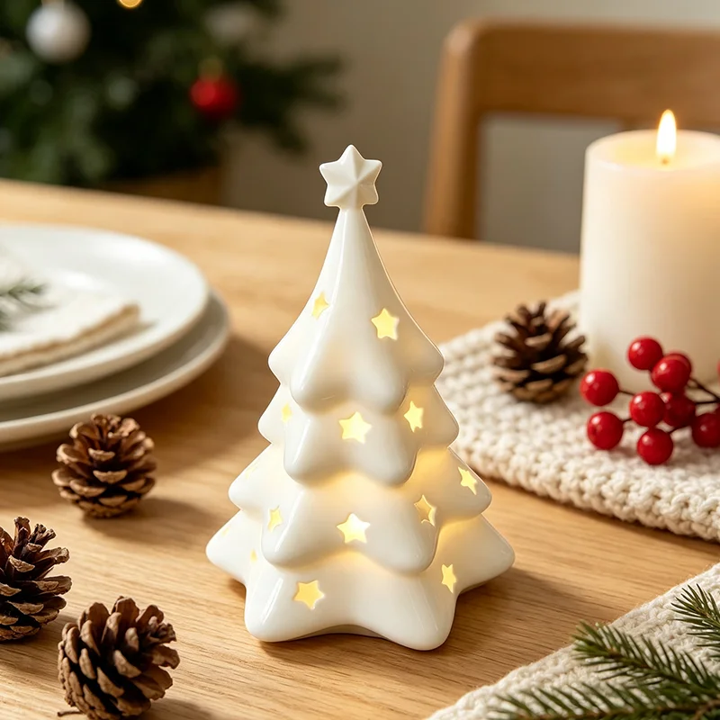 3D Printed Xmas Tree Star Hollow Lamp Shade Desktop LED Light Cover Bedroom Bedside Ambient Decor Holiday Table Ornament