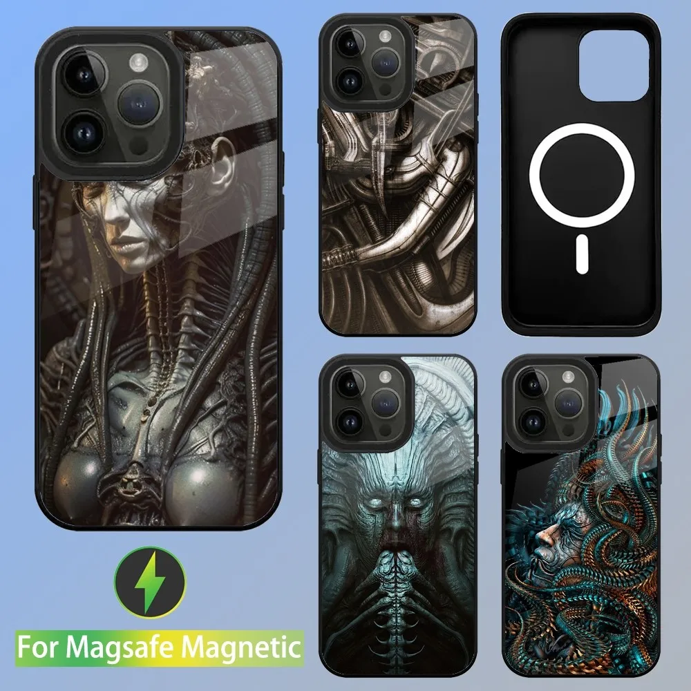 Hr Giger Li II Phone Case For iPhone 15,14,13,12,11,Plus,Pro,Max Mini Magsafe Magnetic Wireless Charging