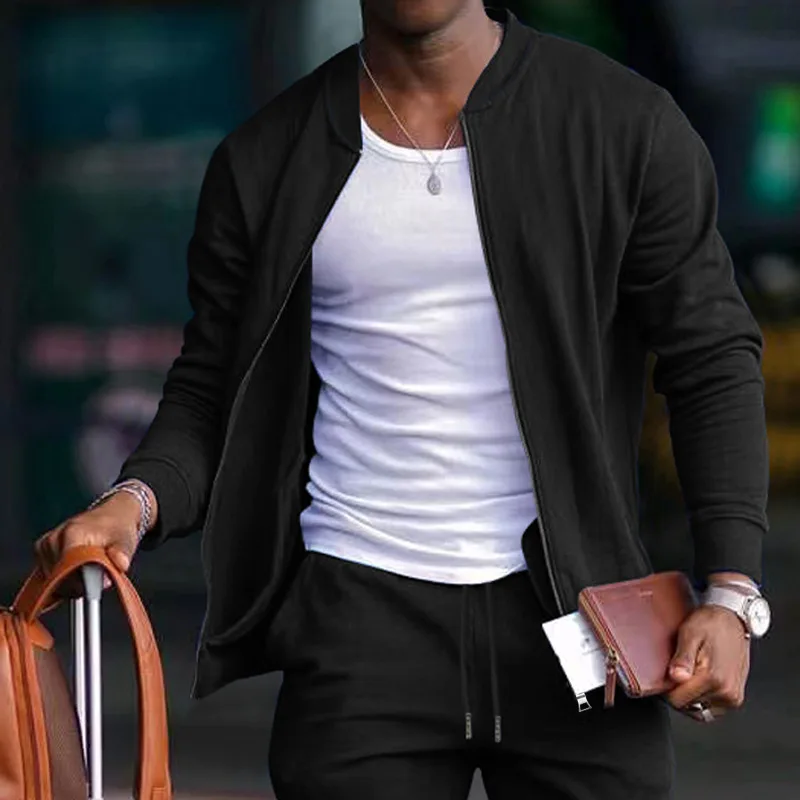 Men Spring Autumn Stand Collar Casual Sport Jackets Male Slim Fit Fashion Thin Long Sleeve Cardigan Outerwear S-4XL Solid Color