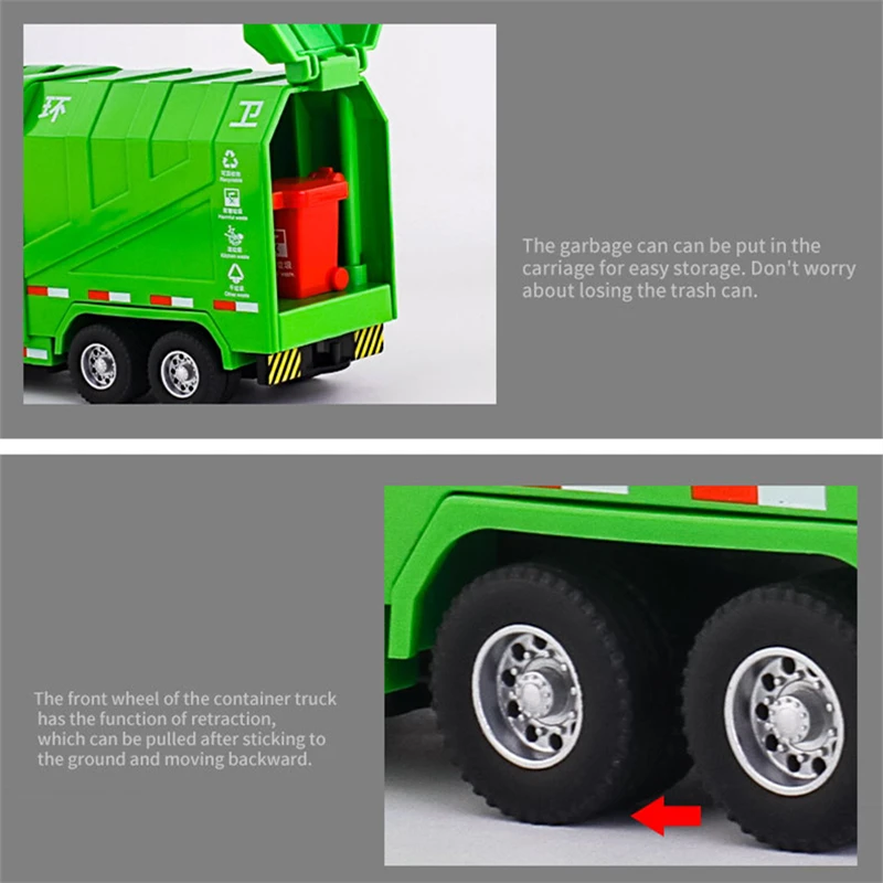 1/32 City Garbage Truck Car Model Diecast Metal Garbage Sorting Sanitation Vehicle Car Model Sound and Light Childrens Toys Gift