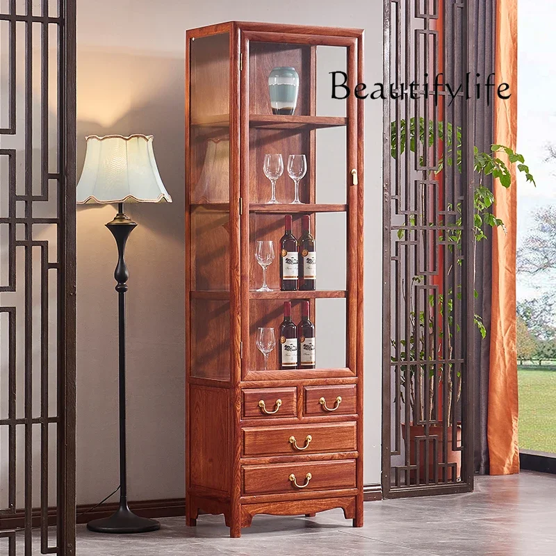 

New Chinese Style Pterocarpus Erinaceus Poir. Wine Cabinet Rosewood Display Cabinet Made of Glass Rosewood Multi-Function Locker