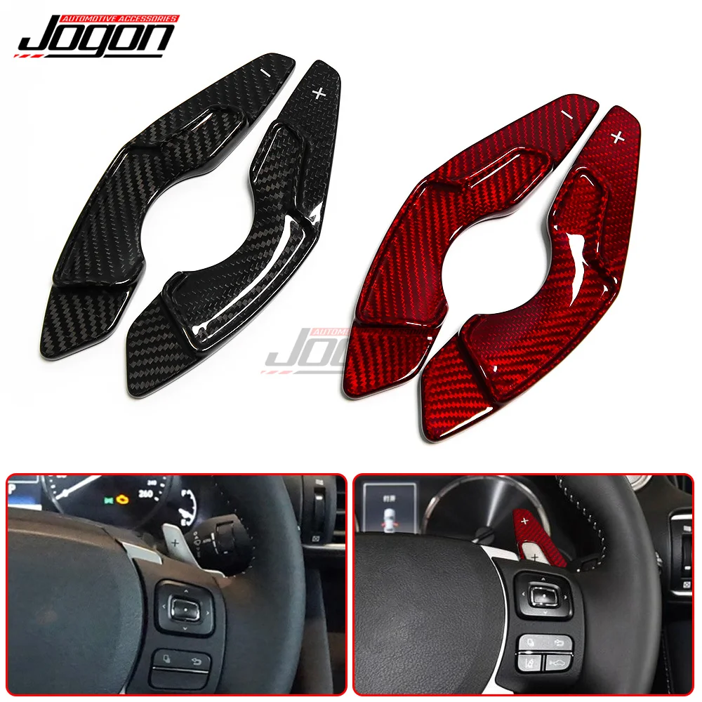 

For Lexus NX AZ10 200t 2015 2016 2017 2018 2019 2020 2021 2Pcs JOGON Car Real Carbon Fiber Black Red Color Paddle Shifters Trim