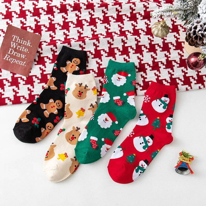 Calzini natalizi donna divertente babbo natale natale pupazzo di neve calzini Kawaii Cartoon Animal Girl Cute Novel Christmas Gift Socks