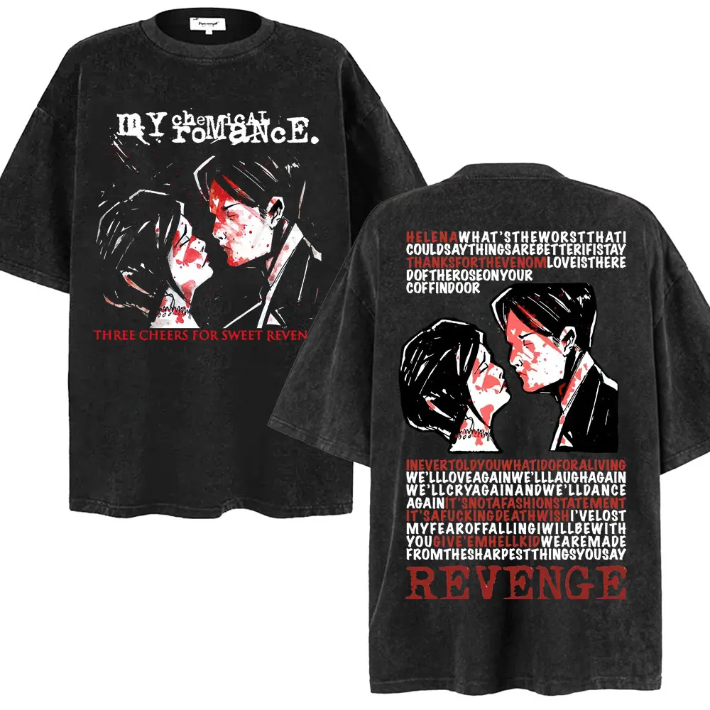 Three Cheers for Sweet Revenge Summer T-shirt Men Women Loose Cotton T Shirts Gifts My Chemical Romance Band Vintage Wash Tshirt