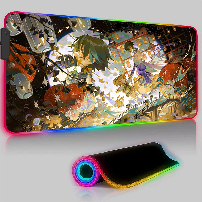 

Xiao Desk Mat Genshin Impact Backlight Pad LED Gaming Accessories Mouse Pad PC HD Anime Gamer Cabinet Mousepad RGB Keyboard Pad