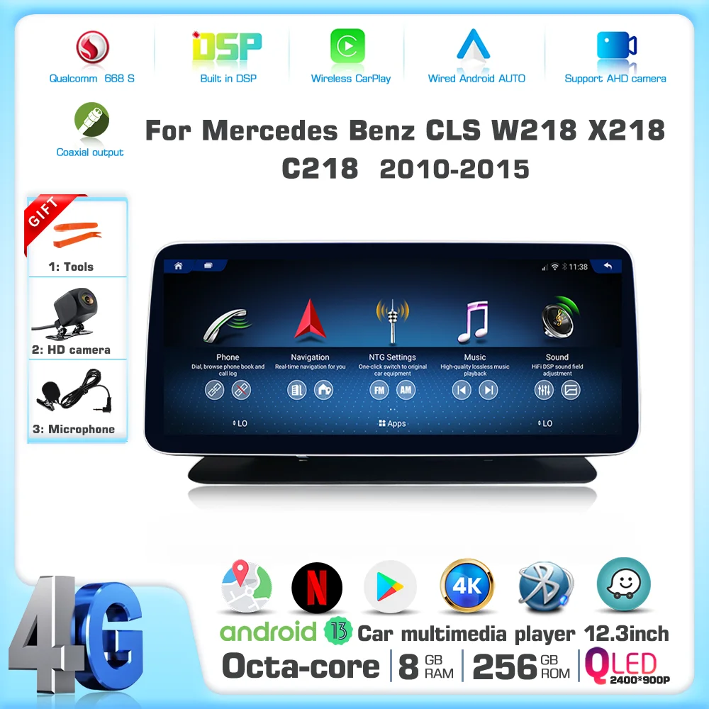 2400*900P 12.3 inch For Mercedes Benz CLS W218 X218 C218 2010-2017 Car Multimedia Player CarPlay GPS Radio 5G Navigation 8+256GB