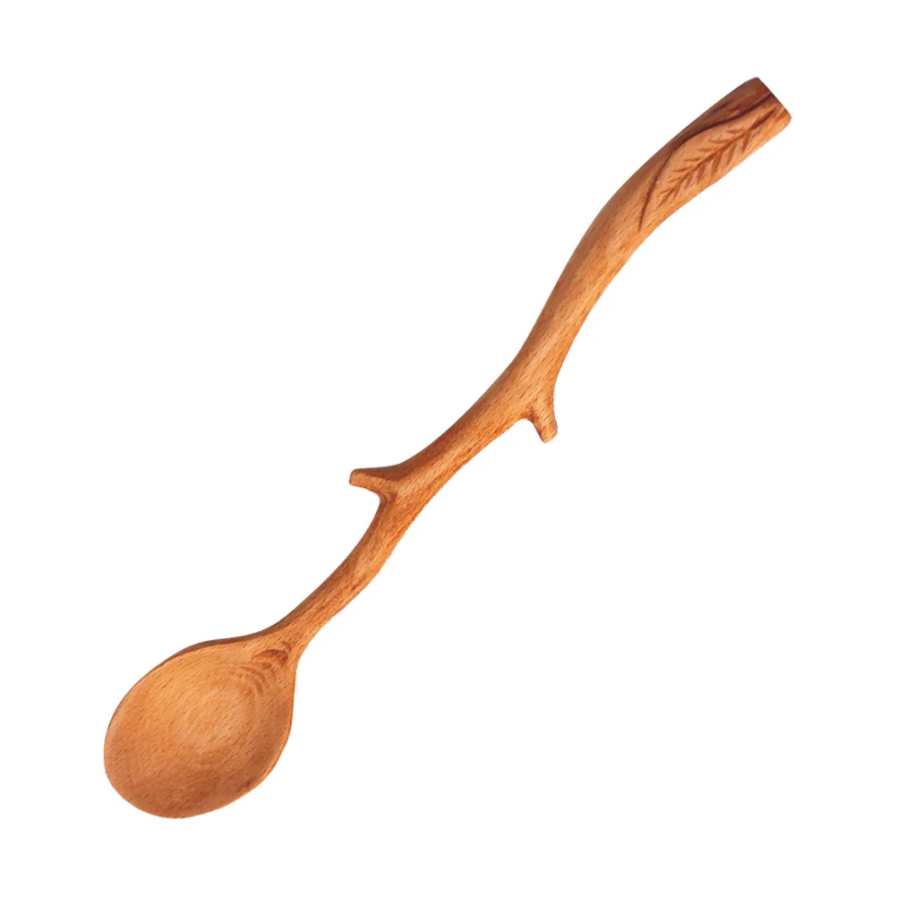 Japanese Style Beech Spoons Branch Shape Long Handle Scoop Coffee Stirring Spoon Tableware Wooden Spoons