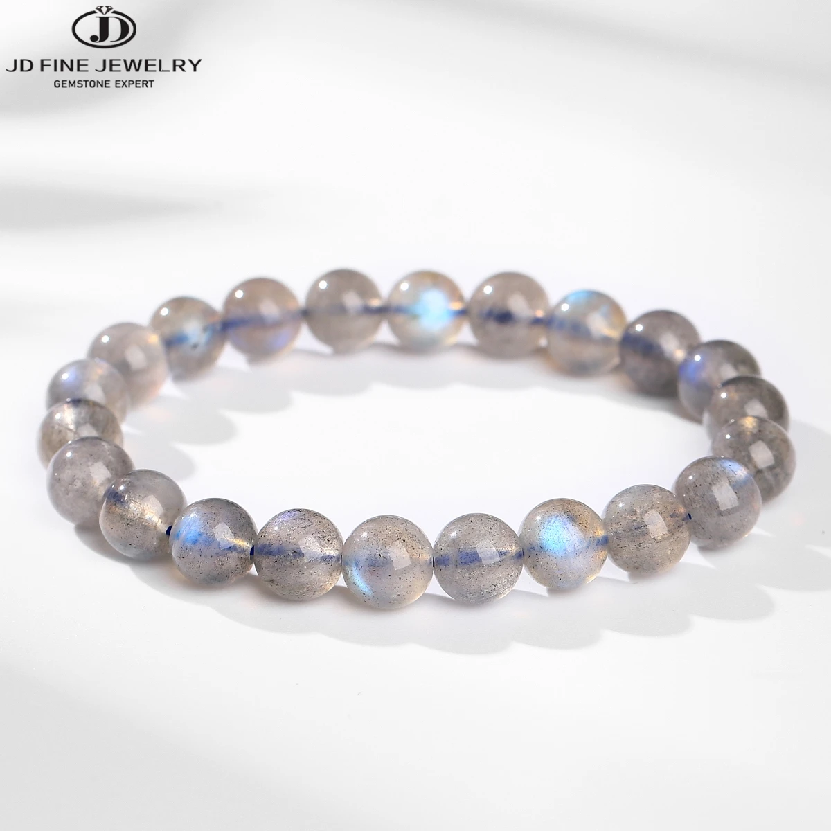 

JD Natural Blue Grey Moonstone Labradorite Bead String Bracelet for Women Men Healing Energy Gemstone Stretch Hand Jewelry Gift