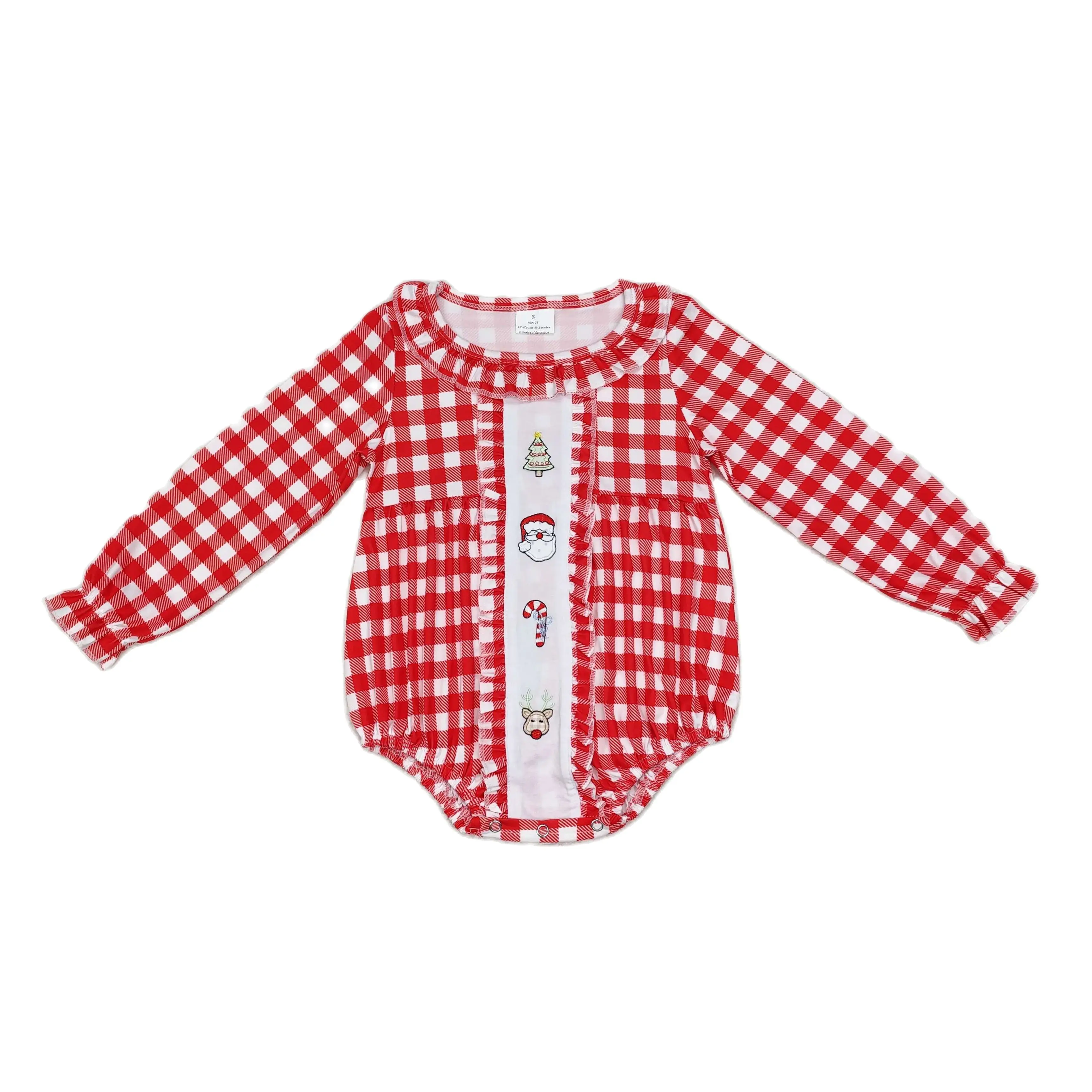 

Wholesale Newborn Coverall Bodysuit Long Sleeves Plaid Jumpsuit Toddler Baby Girl Bubble Romper Kids Christmas Santa One-piece