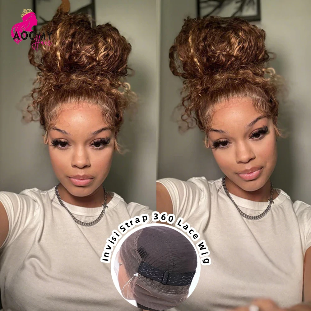 

Invisi-Strap 360 Full Lace Wig Human Hair Pre Plucked 250 Density Highlight Deep Wave Lace Wigs Colored HD 360 Lace Frontal Wig